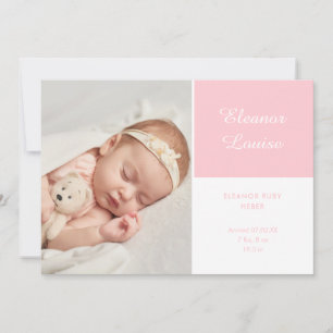 Rosa Baby Girl Elegantes Skript-Foto-Geburtsanzeig Ankündigung