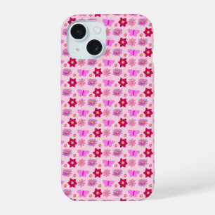 Rosa Baby Girl Schmetterlinge und Blumen gemustert iPhone 15 Hülle