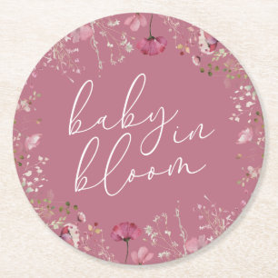 Rosa Baby In Bloom Wildblumen-Baby-Party Runder Pappuntersetzer