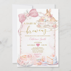 Rosa Baby Is Brewing Bunny Tea Party Baby Shower Einladung