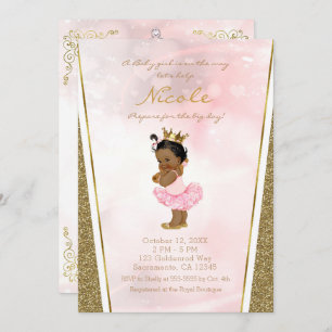 Rosa Baby-Mädchen GoldGlitzer-Prinzessin-Vintage Einladung
