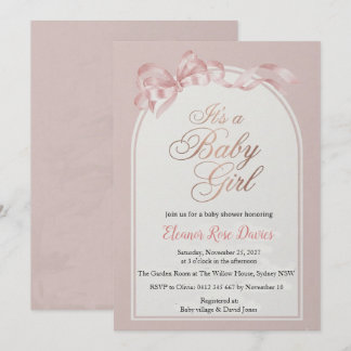 Rosa Baby-Mädchen-Party-Einladung | Elegante Schle Einladung