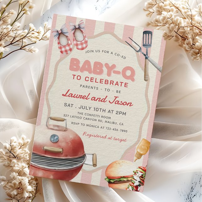 Rosa Baby-Q Backyard Baby Shower Einladung (Von Creator hochgeladen)