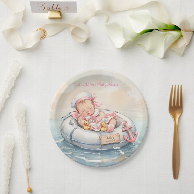 Rosa Baby-Seemann Mädchen Papier Teller (Hochzeit)