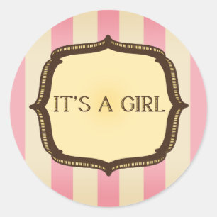 Rosa Baby Shower Aufkleber - Vintage Streifen