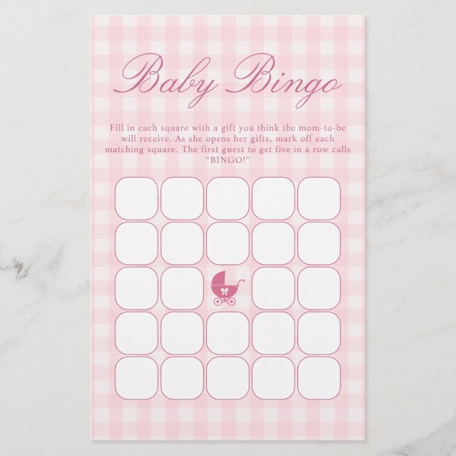 Rosa Baby Shower Bingo Spiel (Vorderseite)