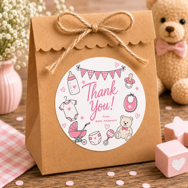 Rosa Baby Shower Danke Aufkleber (Von Creator hochgeladen)