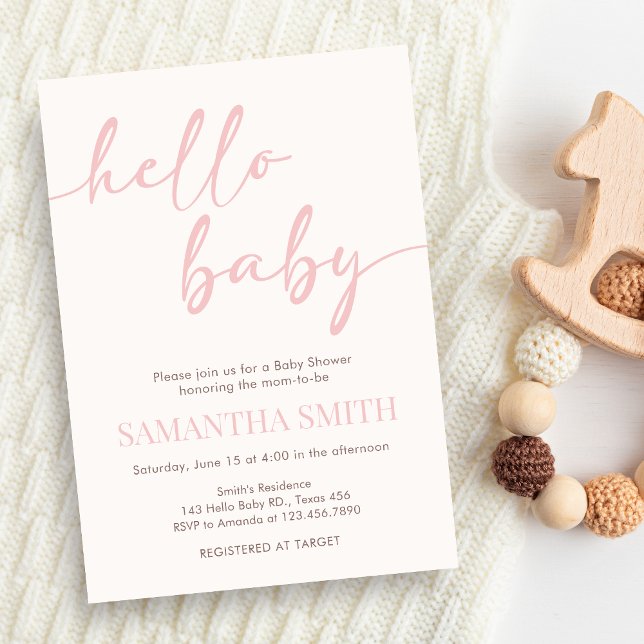 Rosa Baby Shower Einladung (Pink Hello Baby Minimalist Baby Shower invitation)