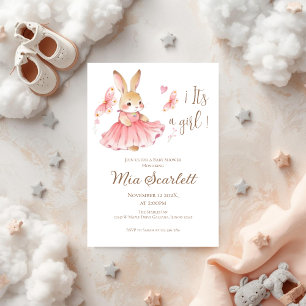 Rosa Baby-Shower-Einladung für Mädchen mit Häschen Einladung