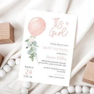 Rosa Baby Shower Luftballon Einladung