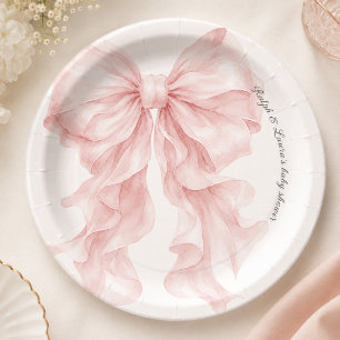 Rosa Baby Shower mit Schleife Pappteller
