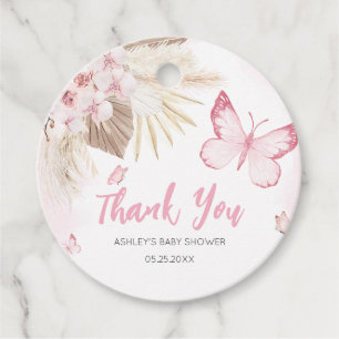 Rosa Baby Shower Schmetterling Rund Geschenkanhänger