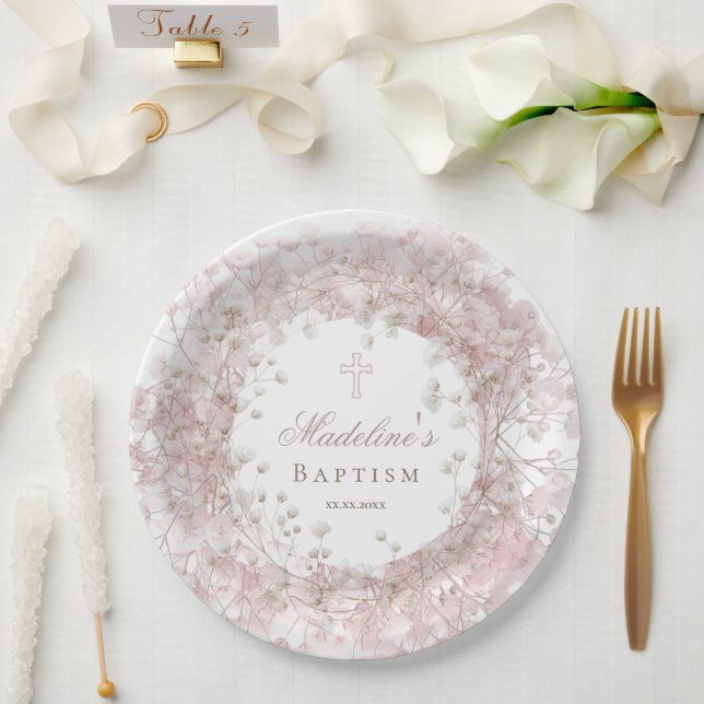 rosa Babyatmung Taufe Pappteller (Hochzeit)