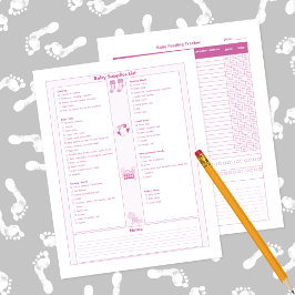 Rosa Babyausstattung Liste und Fütternd Tracker