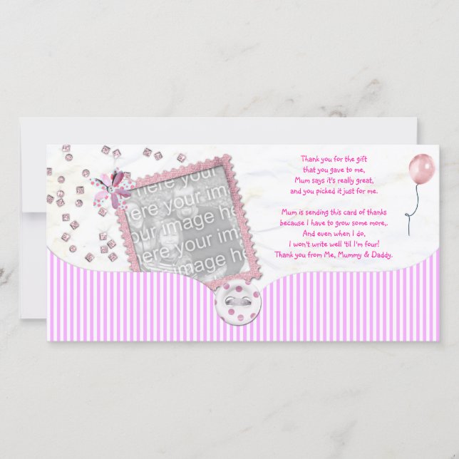 Rosa Babydusche danken Ihnen Foto-Karte vom Baby Dankeskarte (Vorderseite)