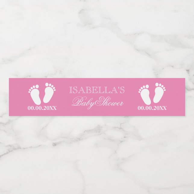 Rosa Babyfuß Fußspuren, Kinderdusche Wasserflaschenetikett (Einzelnes Label)