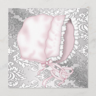 Rosa Babyhaube Damast Mädchen Baby Shower Einladung