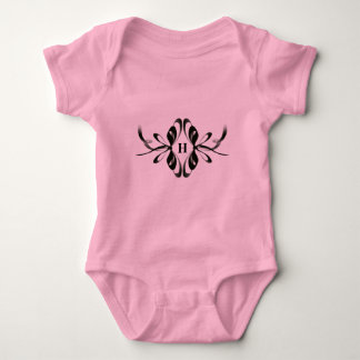 Rosa Babymit Monogramm und elegantem schwarzen Bog Baby Strampler