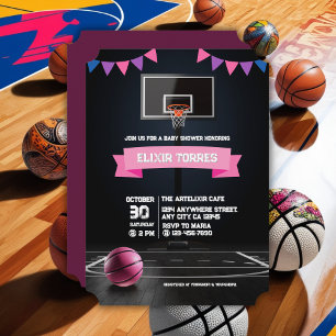 Rosa Babyparty- Basketball-Party Einladung