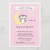 Rosa Babyparty-Einladung der kleinen Eulen-|