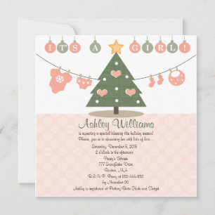 Rosa Babyparty-Einladungen zum Weihnachtsfest Feiertagskarte