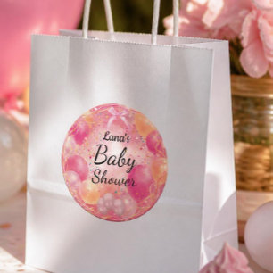 Rosa Babyparty Eleganter Bogen & Konfetti Runder Aufkleber