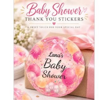 Rosa Babyparty Eleganter Bogen & Konfetti Runder Aufkleber