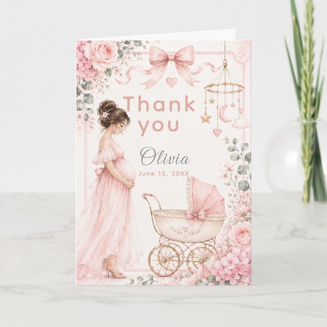 Rosa Babyparty-Feier Dankeskarte (Vorderseite)