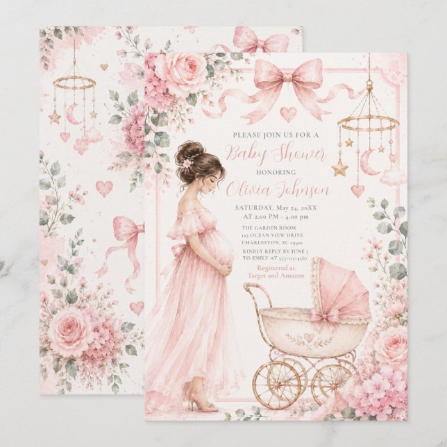 Rosa Babyparty-Feier Einladung (Vorne/Hinten)
