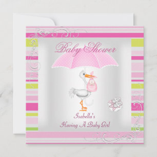 Rosa Babyparty Mädchen Regenschirm Candy Streifen Einladung