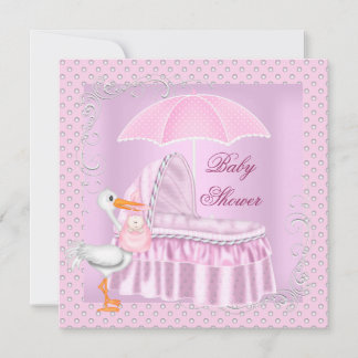 Rosa Babyparty Mädchen Regenschirm Wiege Einladung