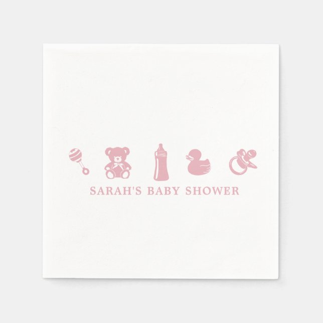 Rosa Babyparty-Papier Servietten (Vorderseite)