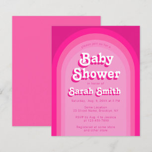 Rosa Babyparty Retro Bogen Budget Mädchen Einladun