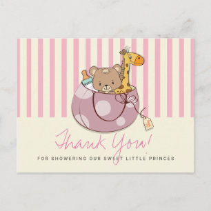 Rosa Babytier Baby Shower Danke schön Postkarte