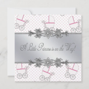 Rosa Babytragewagen Baby Mädchen Prinzessin Dusche Einladung