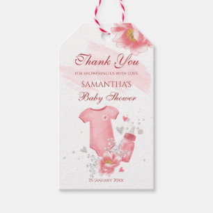 Rosa Babytrampe Flasche Blume Babydusche Geschenkanhänger