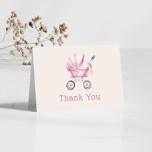 Rosa Babywagen Baby Shower Dankeskarte