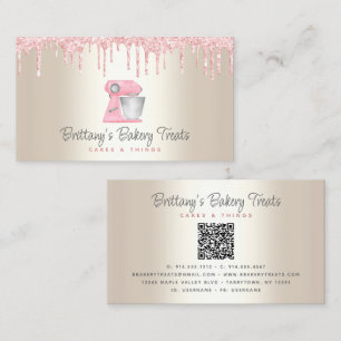 Rosa Backmischermaschinen-Glitter auf goldenem QR- Visitenkarte