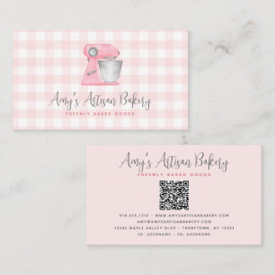Rosa Backmischermaschinen-QR-Code-Gingham-Muster Visitenkarte