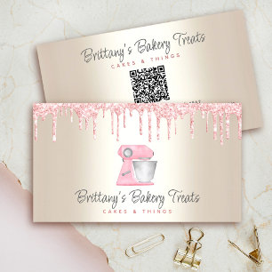 Rosa Backmischermixer Glitter auf Gold QR Code Visitenkarte