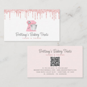 Rosa Backmischermixer Glittertropfen QR-Code Visitenkarte