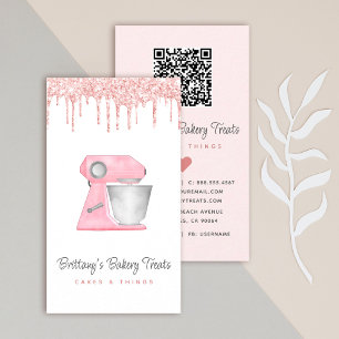 Rosa Backmischermixer Glittertropfen QR-Code Visitenkarte