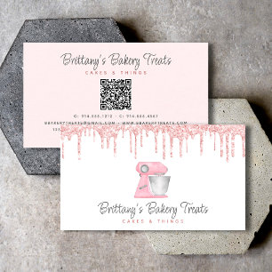 Rosa Backmischermixer Glittertropfen QR-Code Visitenkarte