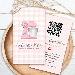 Rosa Backmischermuster Gingham QR-Code Visitenkarte