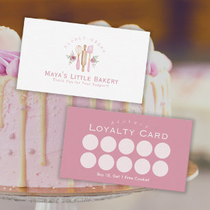 Rosa Backutensilien Watercolor Bakery Treuekarte Visitenkarte
