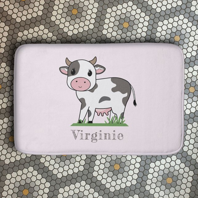 Rosa Badematte mit Niedlicher Kuh (Pink Bath Mat with a Cute Cow)