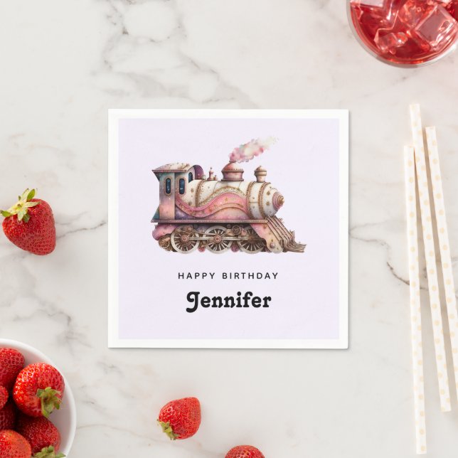 Rosa Bahn Motor Vintag Steampunk Geburtstag Serviette (Beispiel)