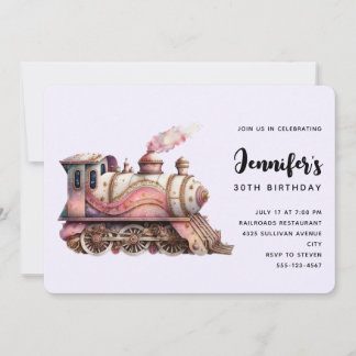 Rosa Bahn Motor Vintag Steampunk Stil Geburtstag Einladung