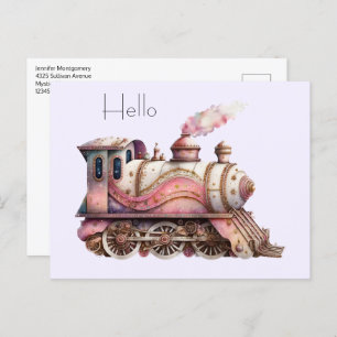 Rosa Bahn Motor Vintag Steampunk Stil Postkarte