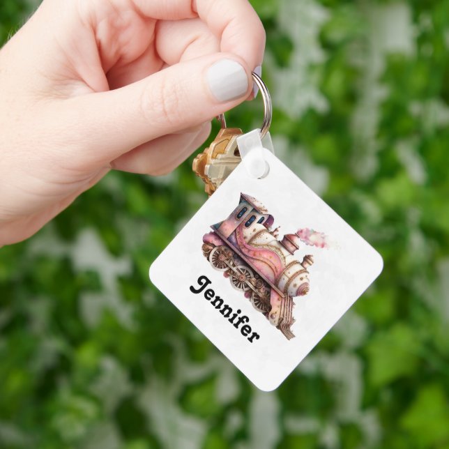 Rosa Bahn Motor Vintag Steampunk Stil Schlüsselanhänger (Hand)